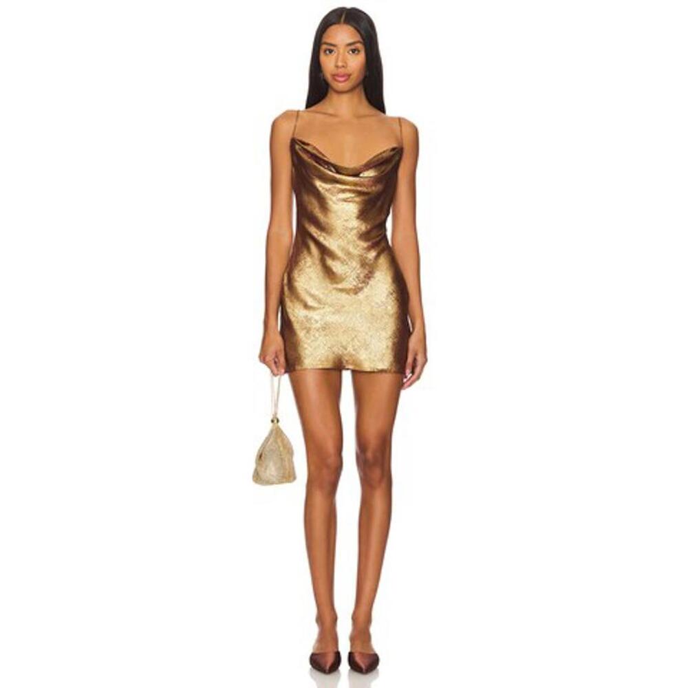 superdown Metallic Gold Cowl Neck Mini Dress